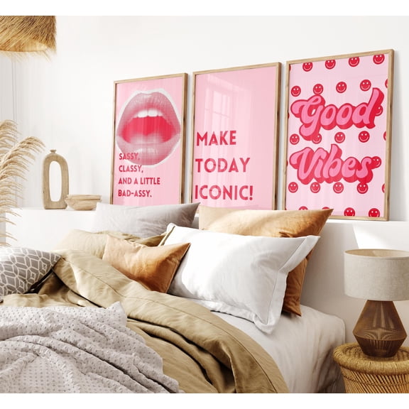 Three Piece Dopamine Girly Funky Set For Preppy Decorative Wall Art Poster , Poster Print Only