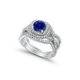 thumbnail image 1 of Three Piece Double Halo Bridal Set Infinity Shank Round Ring Blue Sapphire CZ 925 Sterling Silver Size 11, 1 of 3