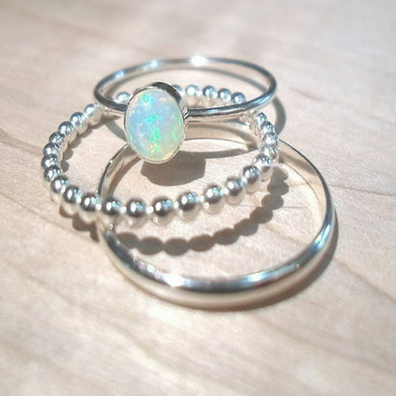 Three-Piece Fashion Women Two-Color Small Opal Ring Set
