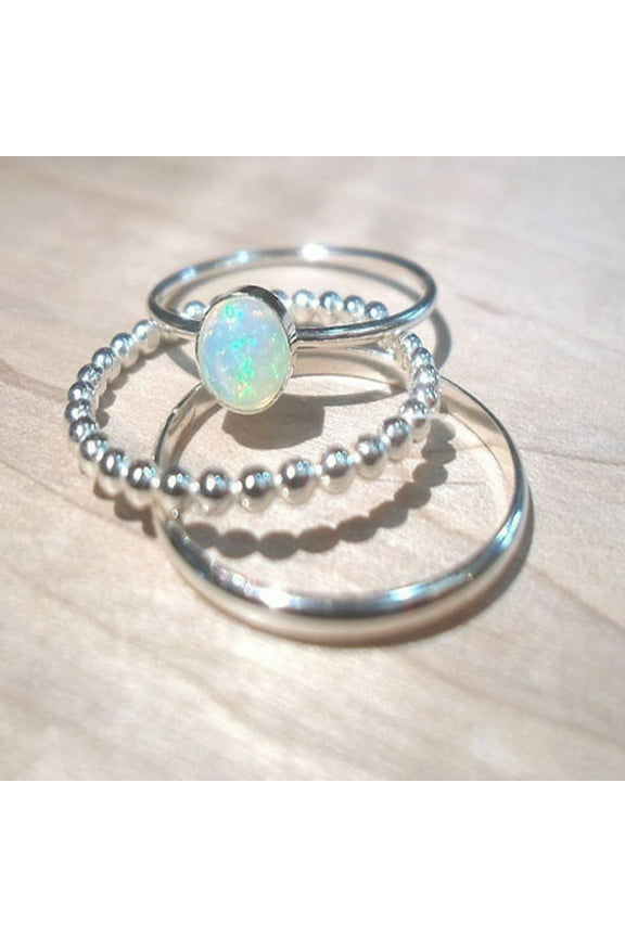 Three-Piece Fashion Women Two-Color Small Opal Ring Set