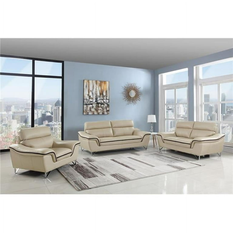 Three Piece Indoor Beige Microsuede Six Person Seating Set Three Piece Indoor Beige Microsuede Six Person Seating Set