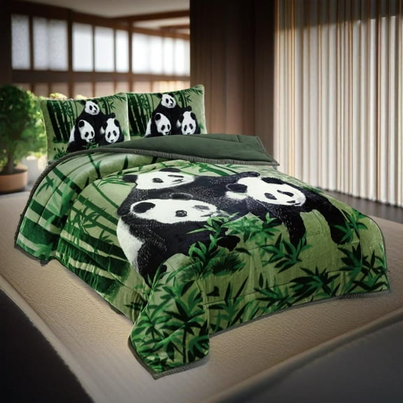Three-Piece King Comforter Set – Reversible Blanket with Adorable Panda Design – Ultra-Soft Microfiber Bedding Set – Includes 1 Comforter 85x95 in and 2 Pillow Shams 20x30 in