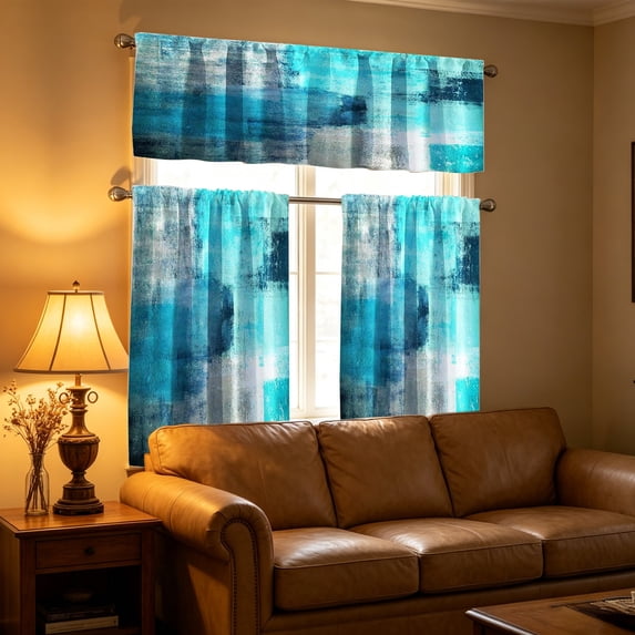 Three Piece Kitchen Curtain Set, Light Filtering Cafe Curtains With Valance For Basement Bathroom Small Windows Farmhouse Home Decoration And Privacy