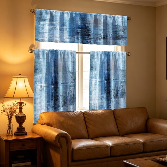 Three Piece Kitchen Curtain Set, Light Filtering Cafe Curtains With Valance For Basement Bathroom Small Windows Farmhouse Home Decoration And Privacy