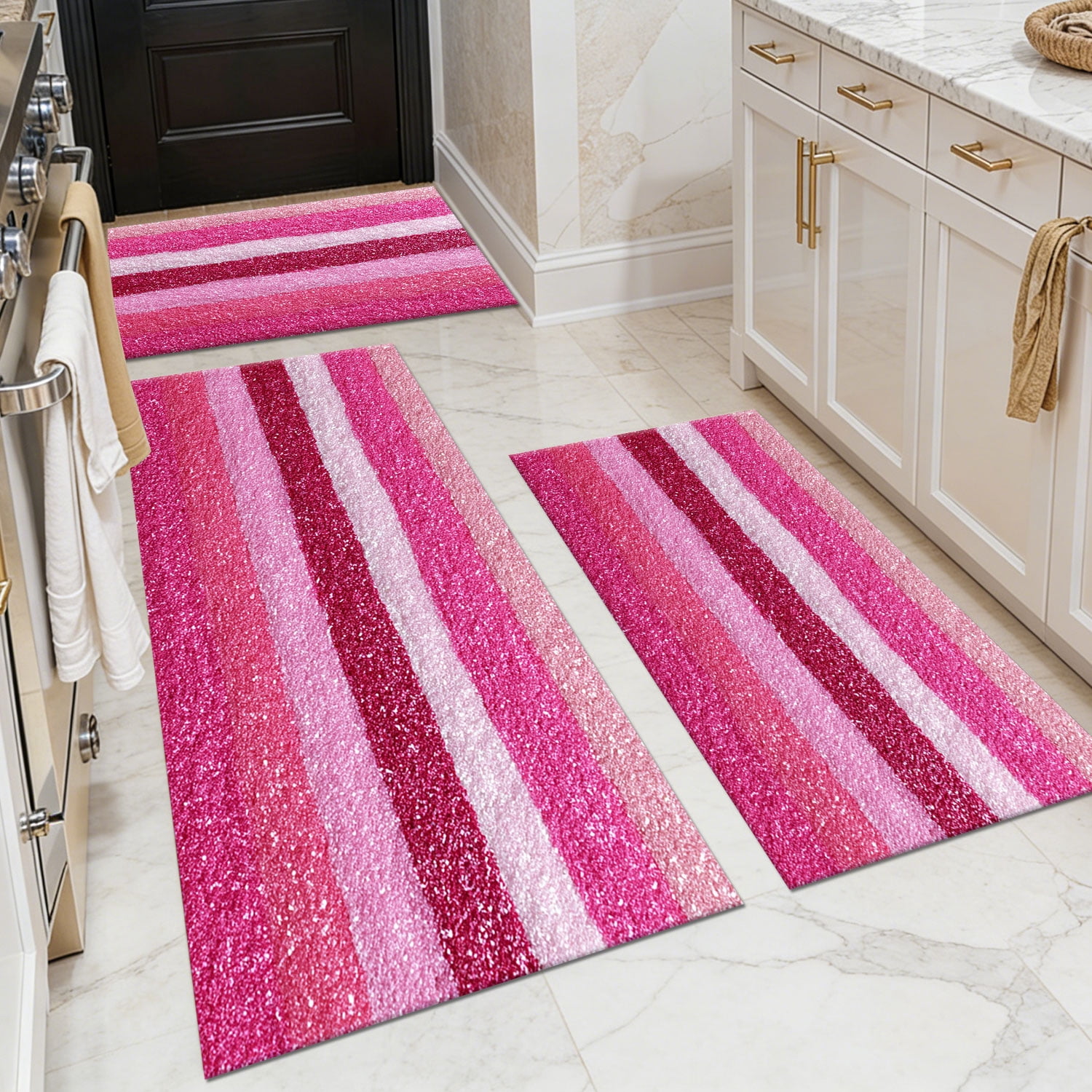 Three-Piece Kitchen Rug Set, Abstract Pattern Kitchen Hallway Rug, Soft And Comfortable, Suitable for Sinks, Floors, Entrances, Hallways, Bathrooms