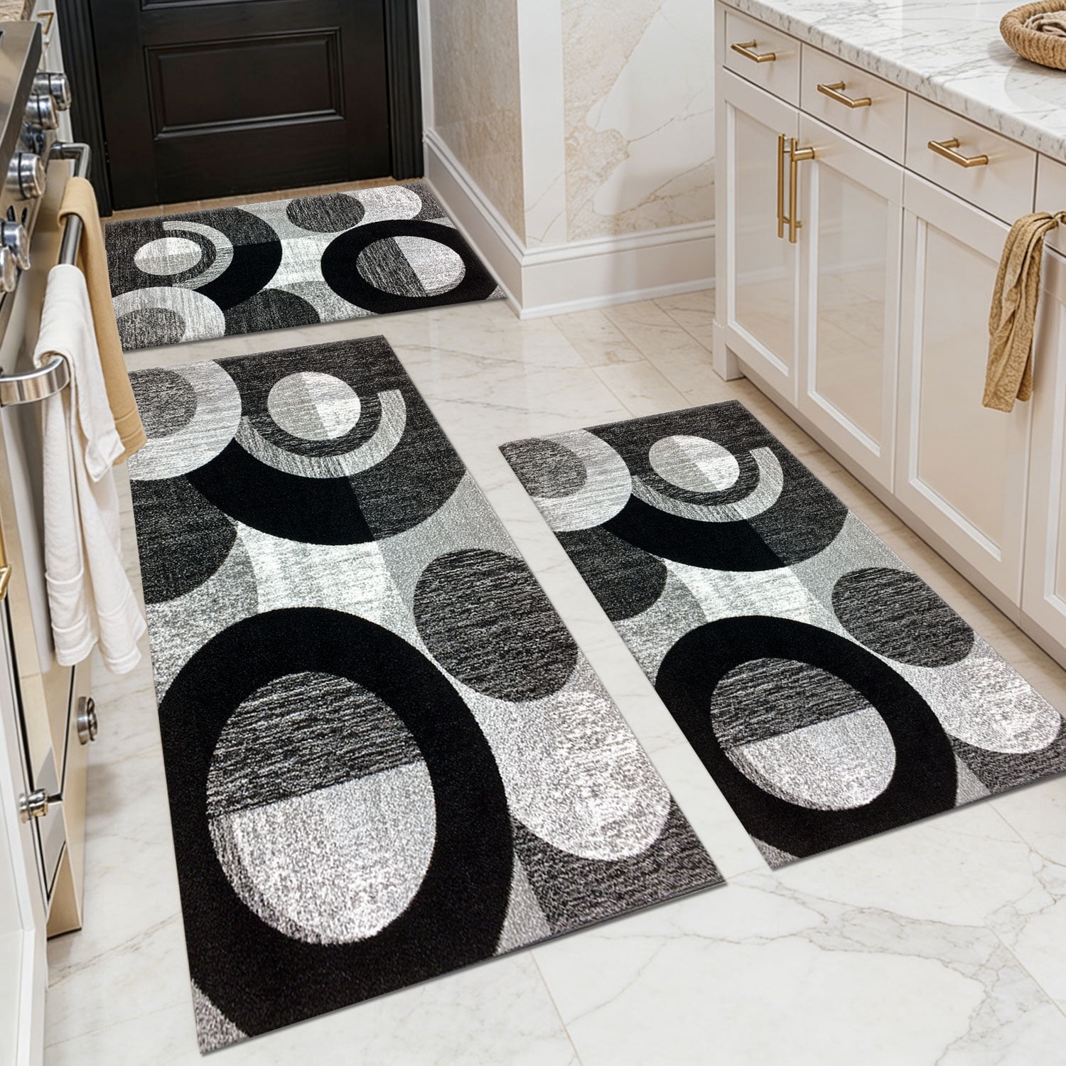 Three-Piece Kitchen Rug Set, Abstract Pattern Kitchen Hallway Rug, Soft And Comfortable, Suitable for Sinks, Floors, Entrances, Hallways, Bathrooms