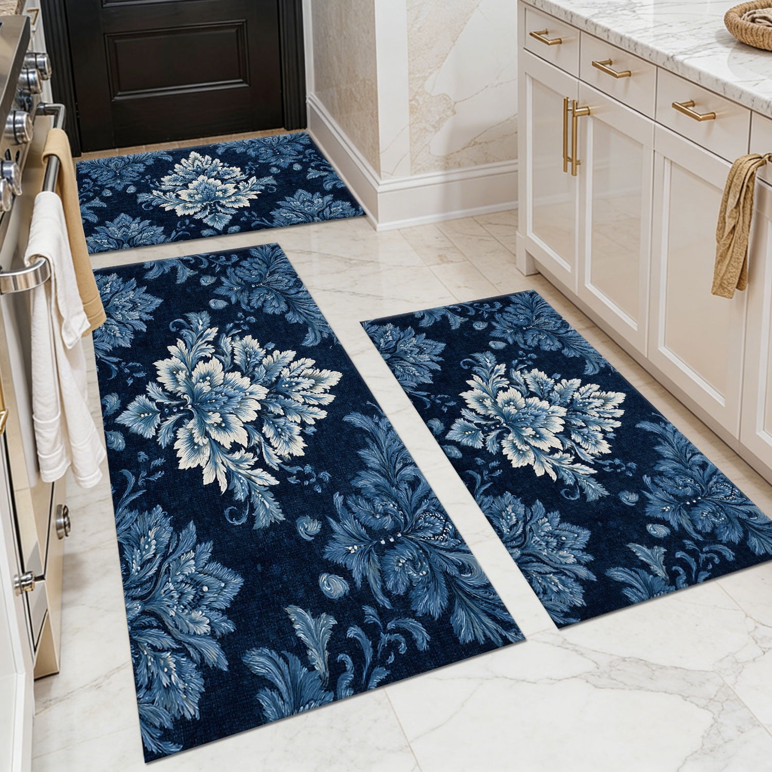 Three-Piece Kitchen Rug Set, Abstract Pattern Kitchen Hallway Rug, Soft And Comfortable, Suitable for Sinks, Floors, Entrances, Hallways, Bathrooms