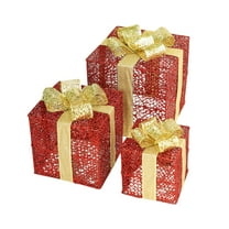 Three Piece LED Light Up Christmas Gift Boxes For Indoor And Outdoor Decor, Battery Not Included, Metal Construction With Weatherproof Finish, Stackable Gift Box Set For Yard