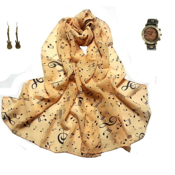 Three Piece Music Note Watch-Music Note Scarf Guitar Earrings Set-Watch-331-A