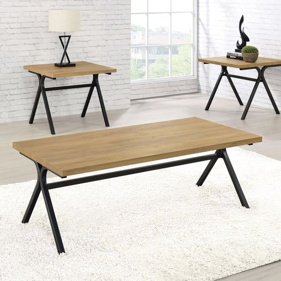 Three - Piece Occasional Set in Golden Oak & Gunmetal | Suitable for Minimalist Homes | Creates a Visual Appeal with Color Contrast
