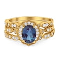thumbnail image 1 of Three Piece Oval Lab Alexandrite Floral Weeding Ring 925 Sterling Silver Size 9, 1 of 4
