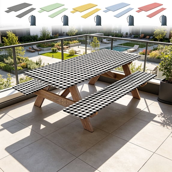 Three Piece Patio Picnic Table and Bench Cover Set Waterproof Dustproof Protective Furniture Cover Kit for Outdoor Camping Yard, 29.92" x 72.05", AKLJWH