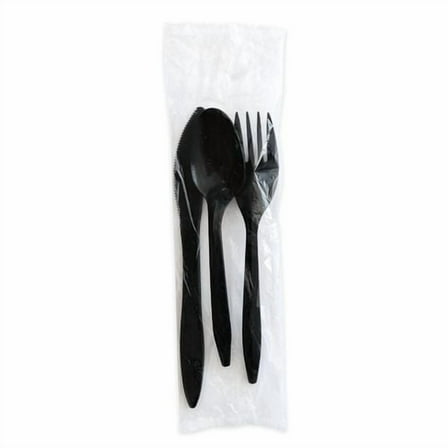 Three-Piece Polystyrene Cutlery Kit, Mediumweight, Fork/Knife/Spoon, Plastic, Black, 250/Carton | Bundle of 2