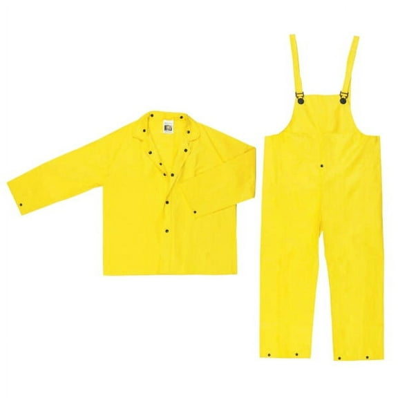 Three-Piece Rain Suit, Jacket/Hood/Pants, 0.28 mm PVC/Nylon, Yellow, Small