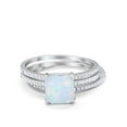 thumbnail image 1 of Three Piece Ring Princess Cut Wedding Set White Opal 925 Sterling Silver Size 9, 1 of 4