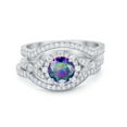 thumbnail image 1 of Three Piece Round Band Ring Bridal Set Rainbow CZ 925 Sterling Silver Size 9, 1 of 4