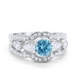thumbnail image 1 of Three Piece Round Wedding Ring Aquamarine CZ 925 Sterling Silver Size 11, 1 of 4