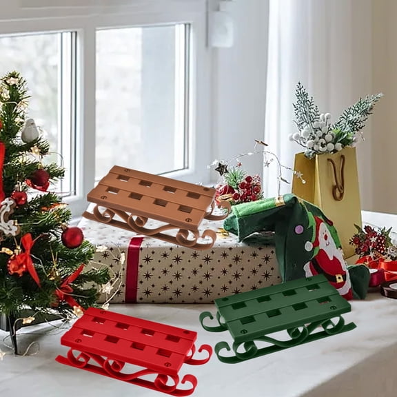 Three-Piece Santa Ski Decor Set - Multi-Color Plastic Ski Ornaments for Christmas Village Displays and Festive Winter Decorations