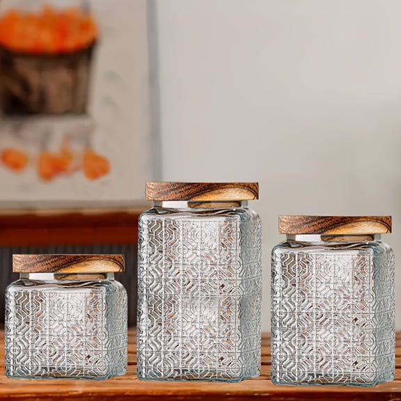 Three-Piece Set of Mason Jars and Airtight Glass Storage Containers with Lids (16.9oz to 33.8oz Capacity), Ideal for Pantry Organization of Sugar, Flour, Coffee, Spices, Cereal, and Dry Snacks