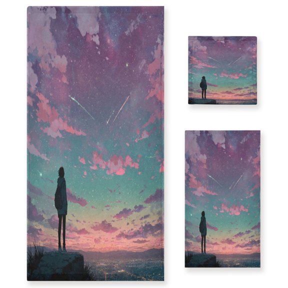 Three-Piece Towel Set Face Towel Towel Set Hand Towel Bath Towel Cotton Bath Towels Bath Towel Sets Hand Bath Towels Anime Bioluminescent Person