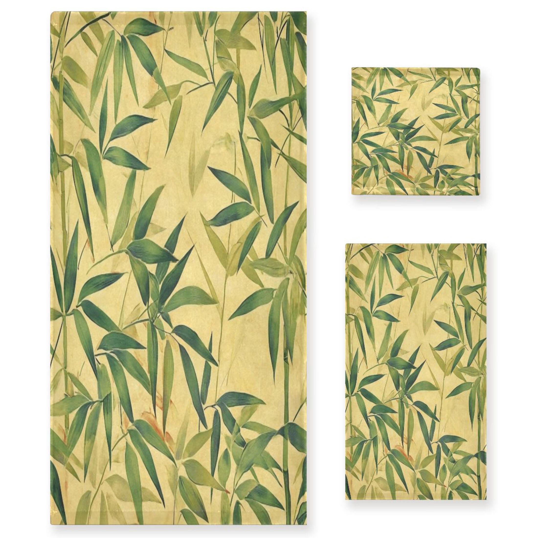 Three-Piece Towel Set Face Towel Towel Set Hand Towel Bath Towel Cotton Bath Towels Bath Towel Sets Hand Bath Towels Beautiful Bamboo Leaves Seamless