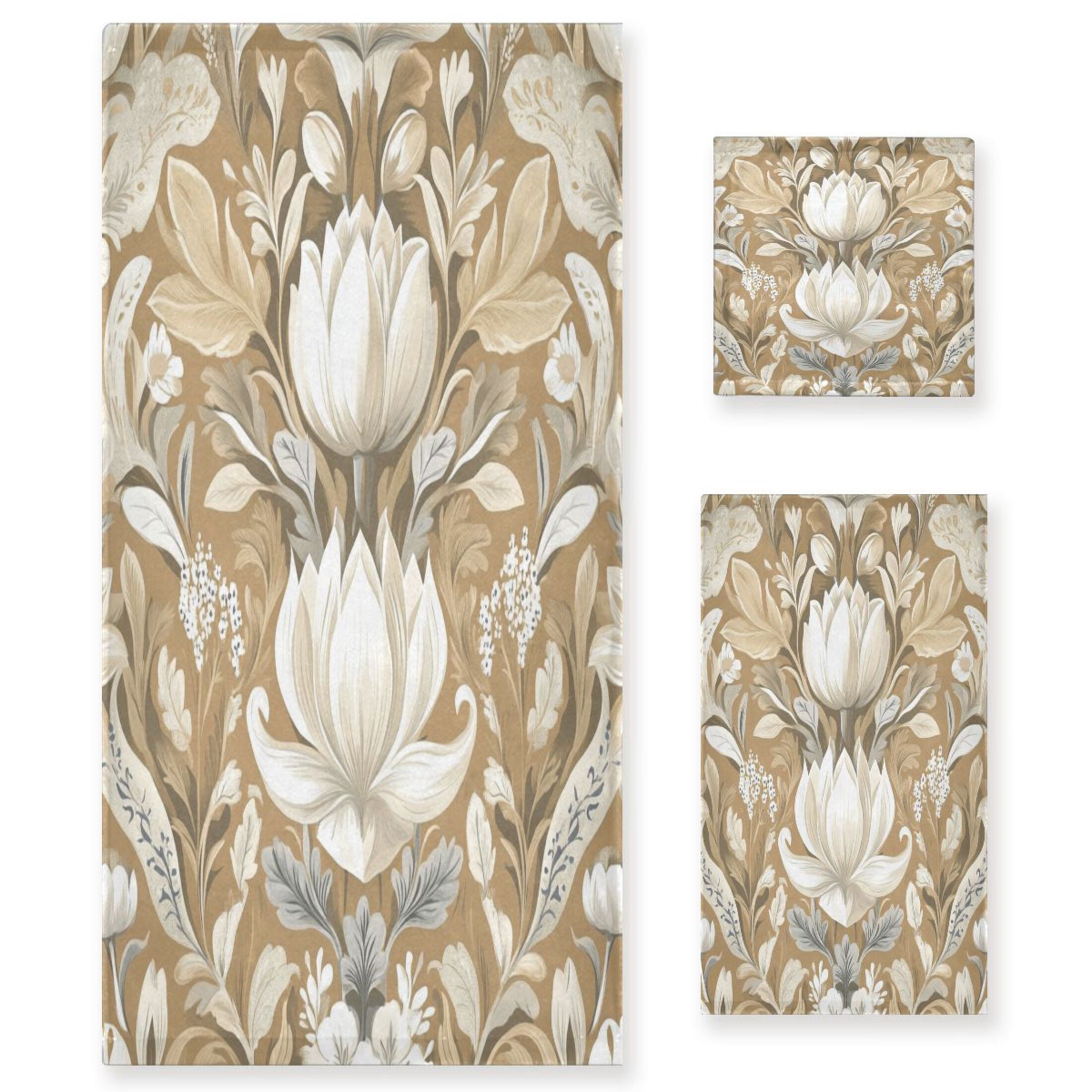 Three-Piece Towel Set Face Towel Towel Set Hand Towel Bath Towel Cotton Bath Towels Bath Towel Sets Hand Bath Towels Beautiful Brown Flower