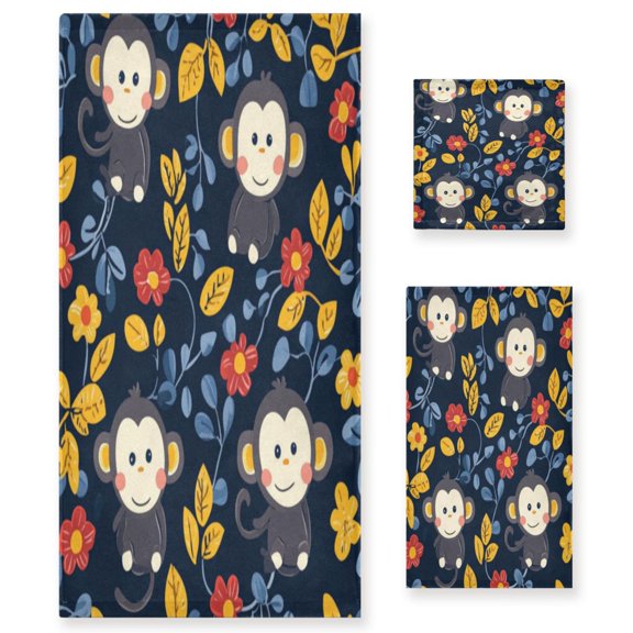 Three-Piece Towel Set Face Towel Towel Set Hand Towel Bath Towel Cotton Bath Towels Bath Towel Sets Hand Bath Towels Beautiful Cartoon Monkey