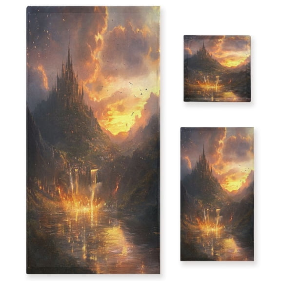 Three-Piece Towel Set Face Towel Towel Set Hand Towel Bath Towel Cotton Bath Towels Bath Towel Sets Hand Bath Towels Beautiful Castle