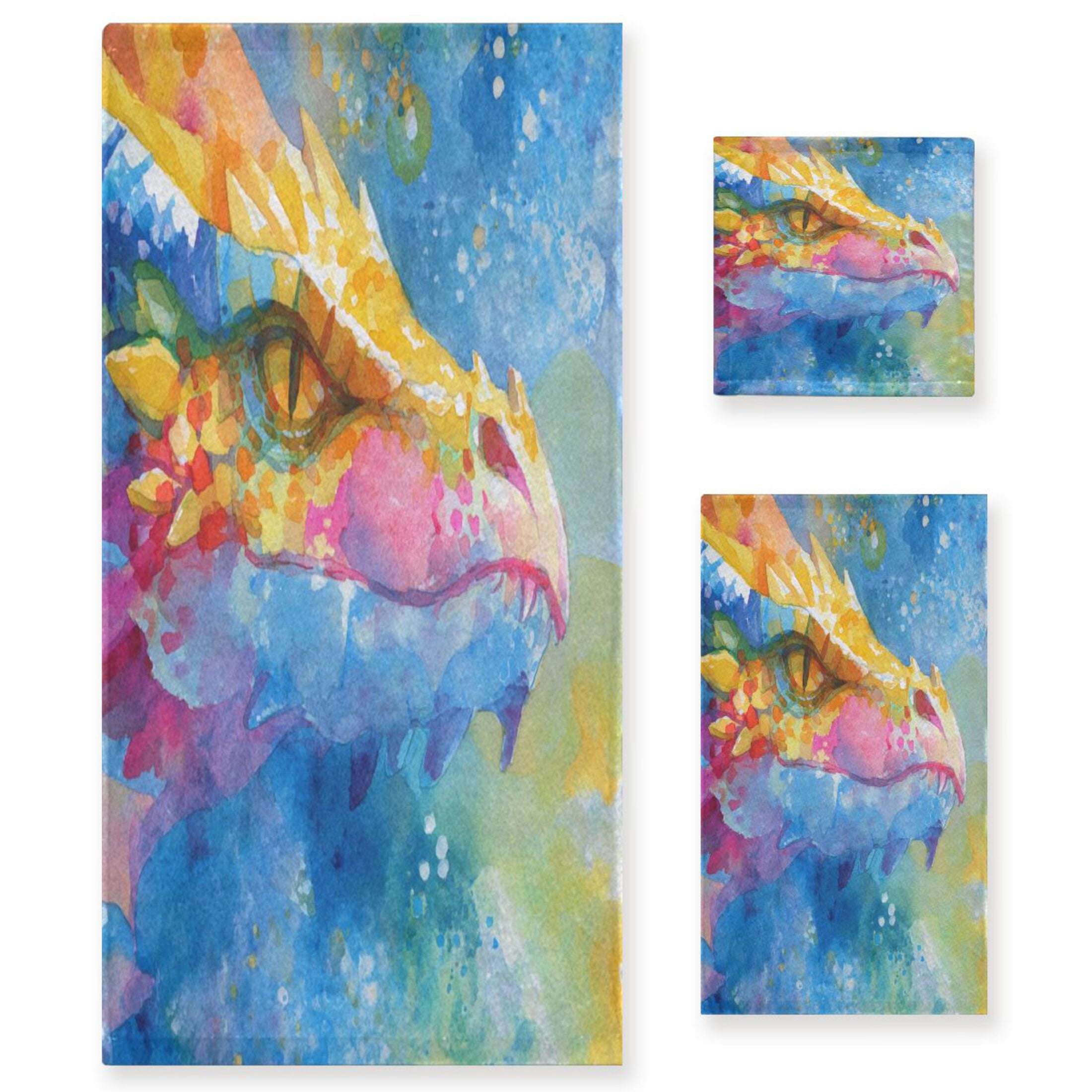 Three-Piece Towel Set Face Towel Towel Set Hand Towel Bath Towel Cotton Bath Towels Bath Towel Sets Hand Bath Towels Beautiful Watercolor Dragon