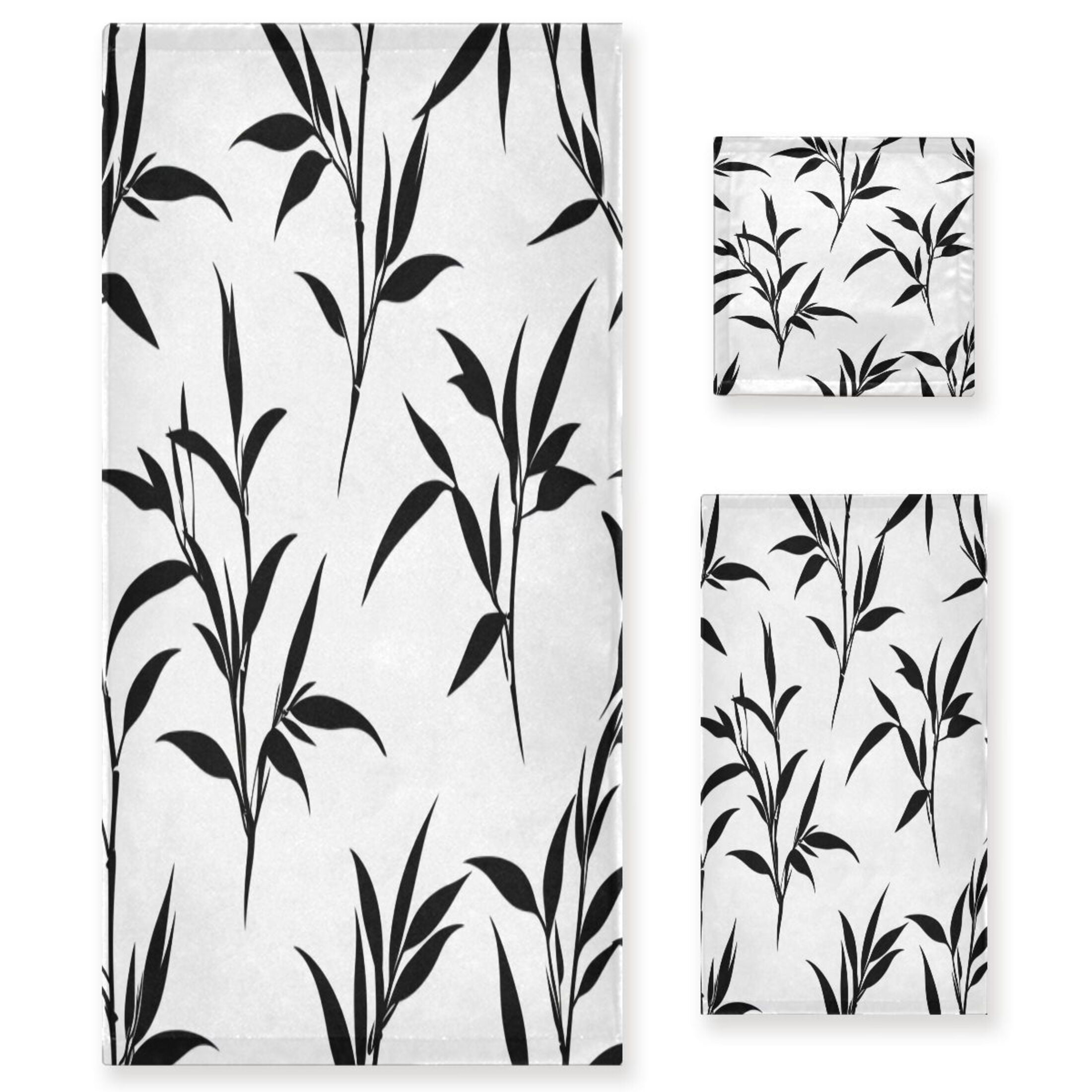Three-Piece Towel Set Face Towel Towel Set Hand Towel Bath Towel Cotton Bath Towels Bath Towel Sets Hand Bath Towels Black Bamboo Leaves