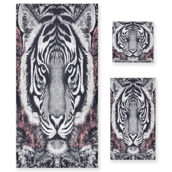Three-Piece Towel Set Face Towel Towel Set Hand Towel Bath Towel Cotton Bath Towels Bath Towel Sets Hand Bath Towels Black and White Tiger