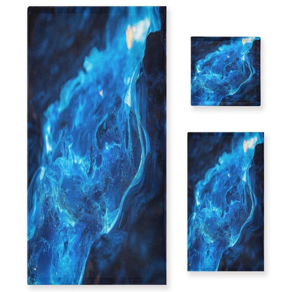 Three-Piece Towel Set Face Towel Towel Set Hand Towel Bath Towel Cotton Bath Towels Bath Towel Sets Hand Bath Towels Blue Lava Pattern