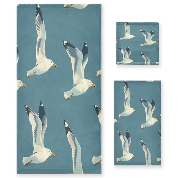 Three-Piece Towel Set Face Towel Towel Set Hand Towel Bath Towel Cotton Bath Towels Bath Towel Sets Hand Bath Towels Blue Seagull