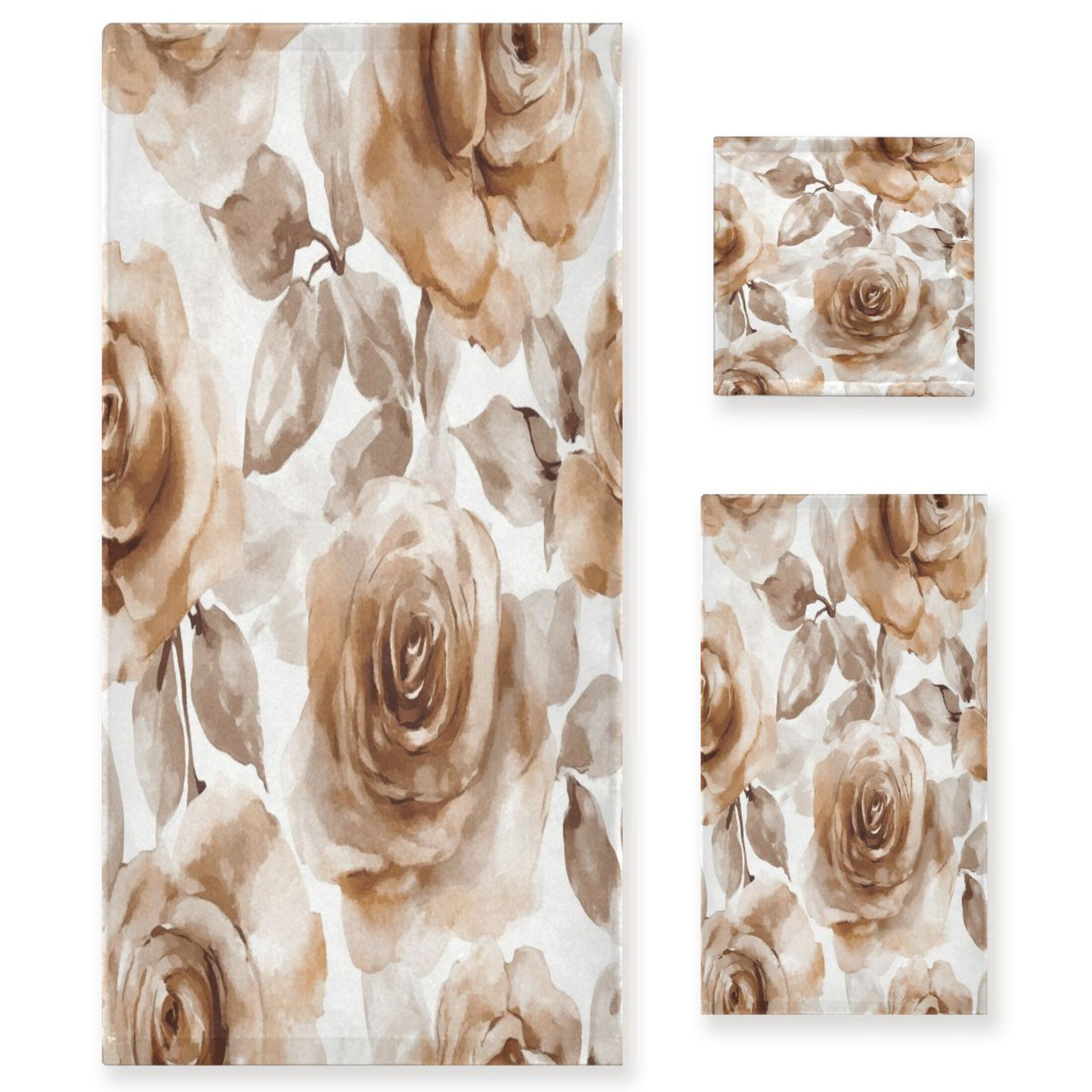 Three-Piece Towel Set Face Towel Towel Set Hand Towel Bath Towel Cotton Bath Towels Bath Towel Sets Hand Bath Towels Cartoon Brown Roses Seamless