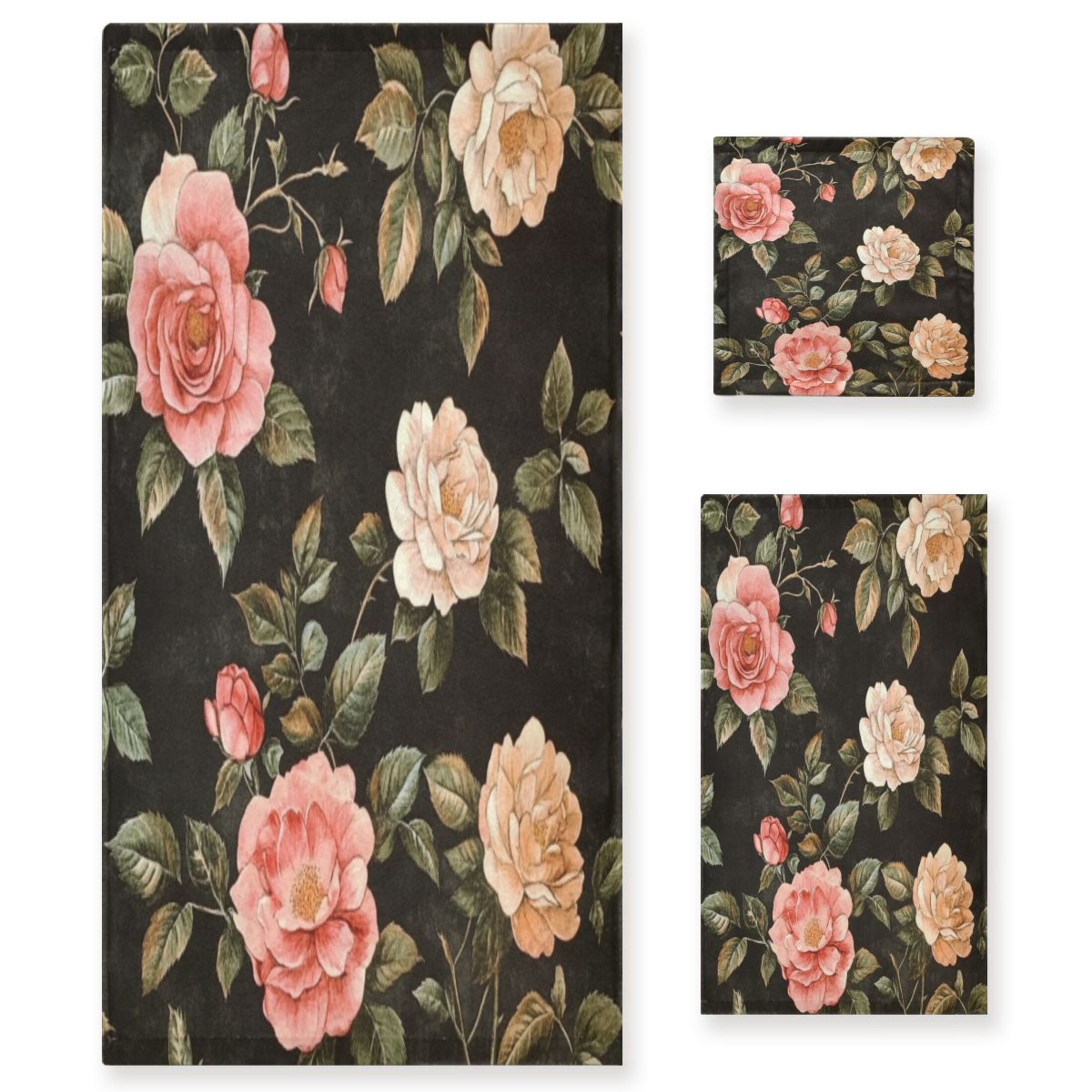 Three-Piece Towel Set Face Towel Towel Set Hand Towel Bath Towel Cotton Bath Towels Bath Towel Sets Hand Bath Towels Cartoon Red Pretty Roses