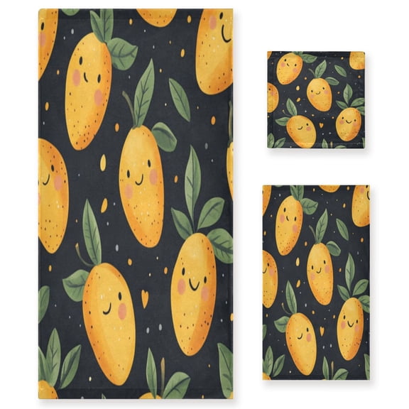 Three-Piece Towel Set Face Towel Towel Set Hand Towel Bath Towel Cotton Bath Towels Bath Towel Sets Hand Bath Towels Cartoon Smile Mango