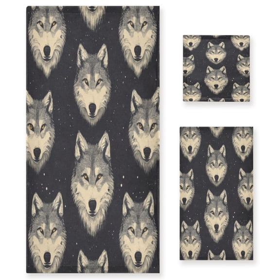 Three-Piece Towel Set Face Towel Towel Set Hand Towel Bath Towel Cotton Bath Towels Bath Towel Sets Hand Bath Towels Cartoon Wolf Face Seamless