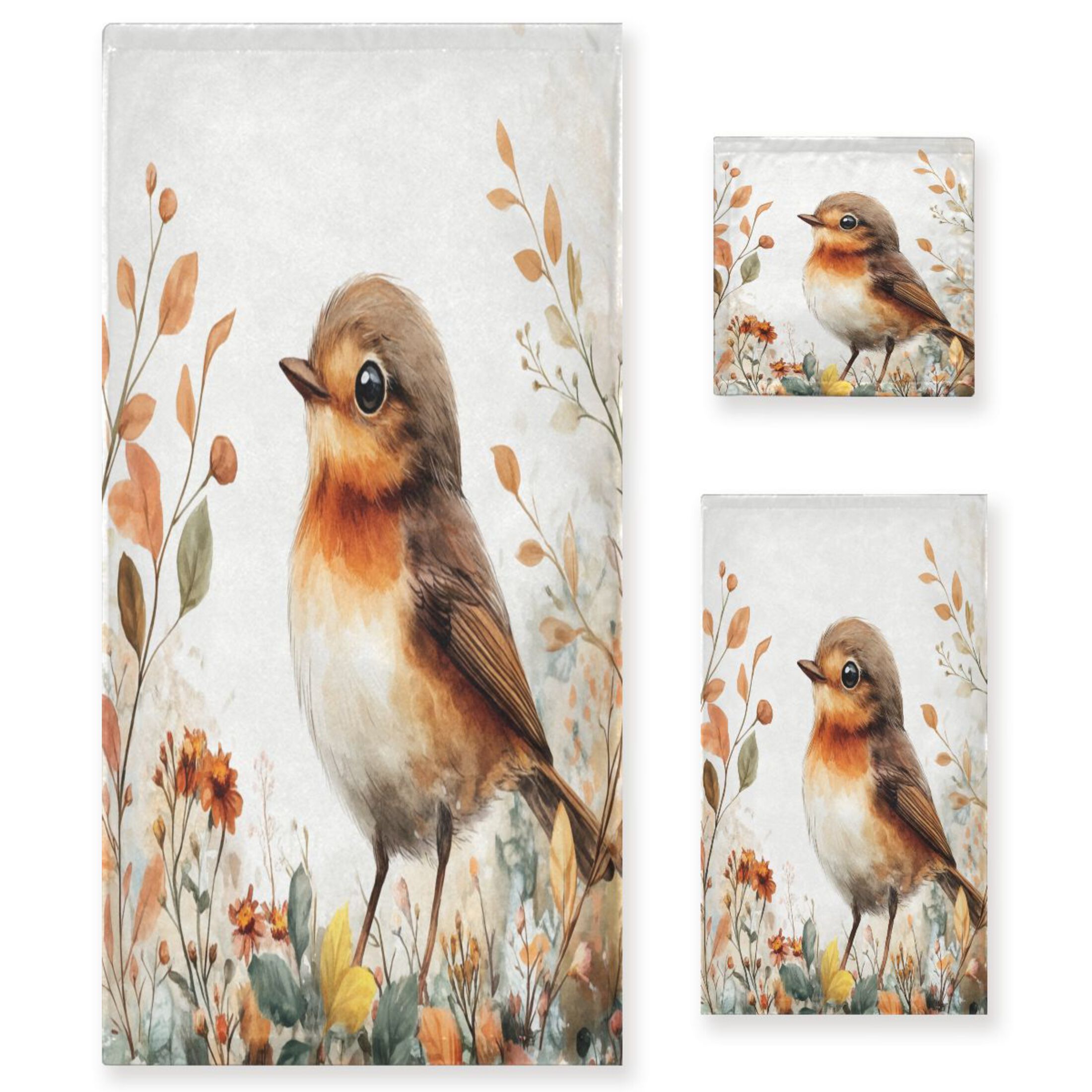 Three-Piece Towel Set Face Towel Towel Set Hand Towel Bath Towel Cotton Bath Towels Bath Towel Sets Hand Bath Towels Cute Orange Bird