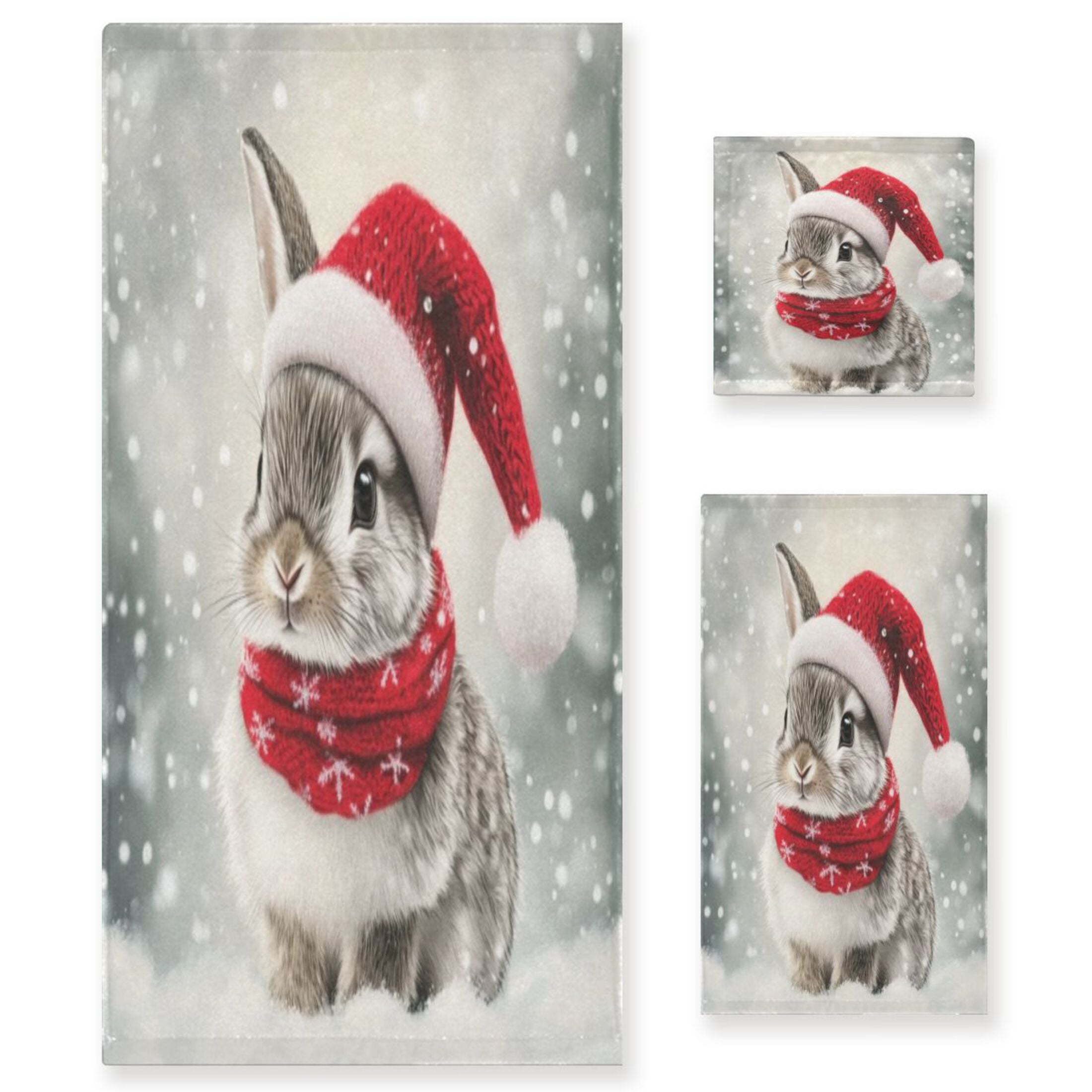 Three-Piece Towel Set Face Towel Towel Set Hand Towel Bath Towel Cotton Bath Towels Bath Towel Sets Hand Bath Towels Gray Christmas Bunny