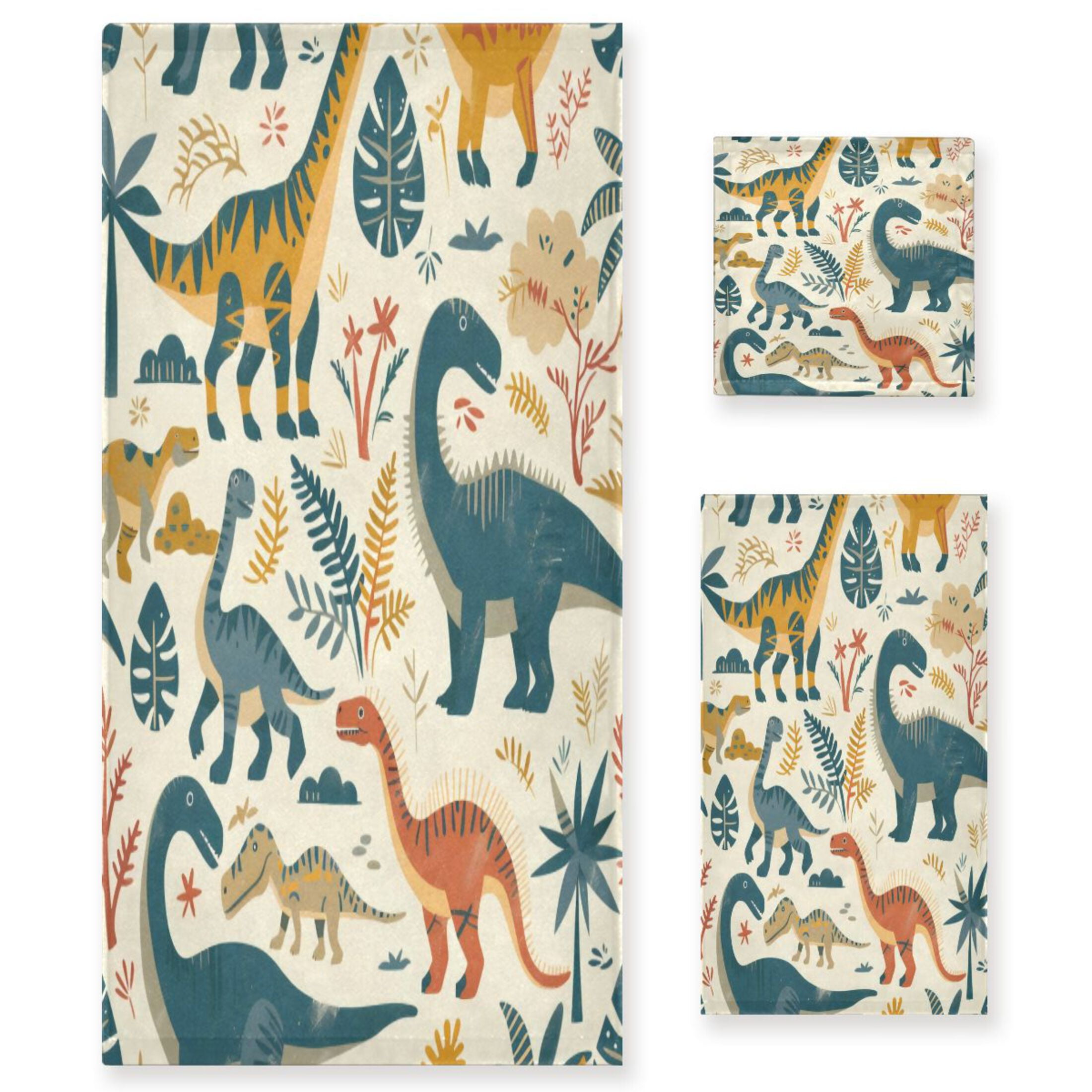 Three-Piece Towel Set Face Towel Towel Set Hand Towel Bath Towel Cotton Bath Towels Bath Towel Sets Hand Bath Towels Green Dinosaur