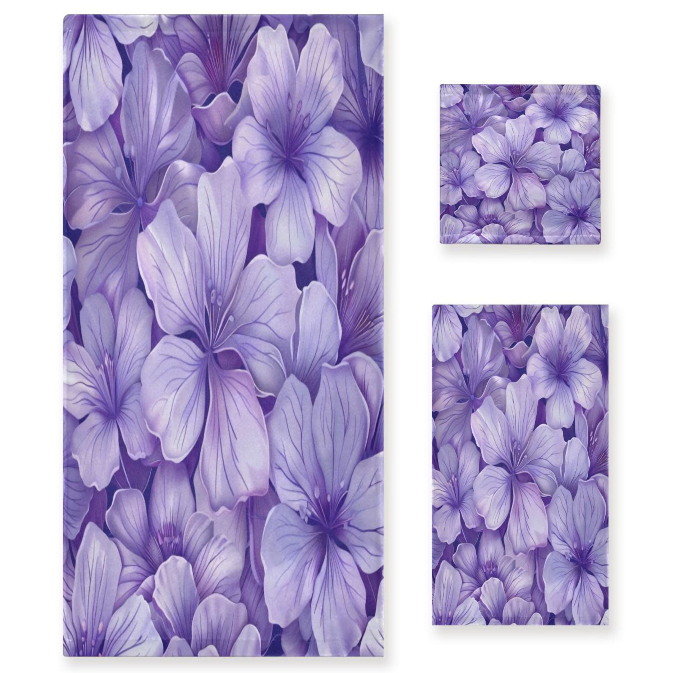 Three-Piece Towel Set Face Towel Towel Set Hand Towel Bath Towel Cotton Bath Towels Bath Towel Sets Hand Bath Towels Light Purple Flowers