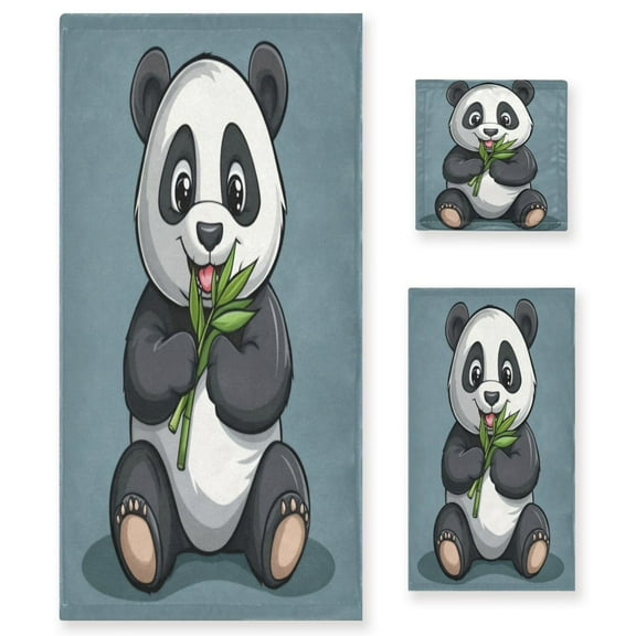 Three-Piece Towel Set Face Towel Towel Set Hand Towel Bath Towel Cotton Bath Towels Bath Towel Sets Hand Bath Towels Panda with Gray Background