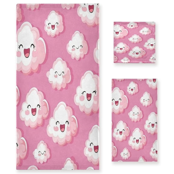 Three-Piece Towel Set Face Towel Towel Set Hand Towel Bath Towel Cotton Bath Towels Bath Towel Sets Hand Bath Towels Pink Clouds
