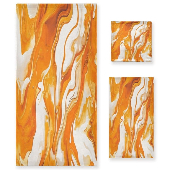 Three-Piece Towel Set Face Towel Towel Set Hand Towel Bath Towel Cotton Bath Towels Bath Towel Sets Hand Bath Towels Pretty Orange Marble