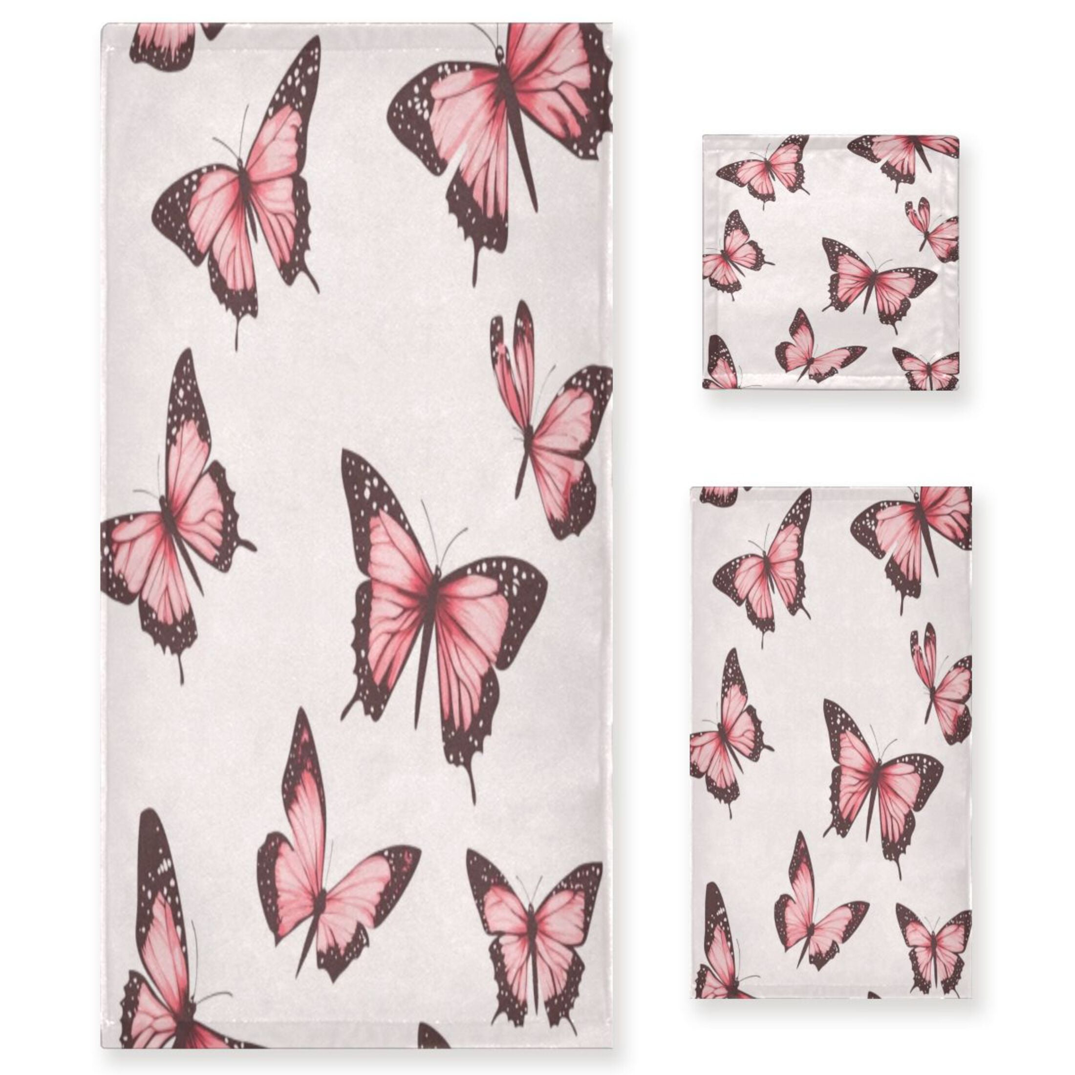 Three-Piece Towel Set Face Towel Towel Set Hand Towel Bath Towel Cotton Bath Towels Bath Towel Sets Hand Bath Towels Pretty Pink Cute Butterfly