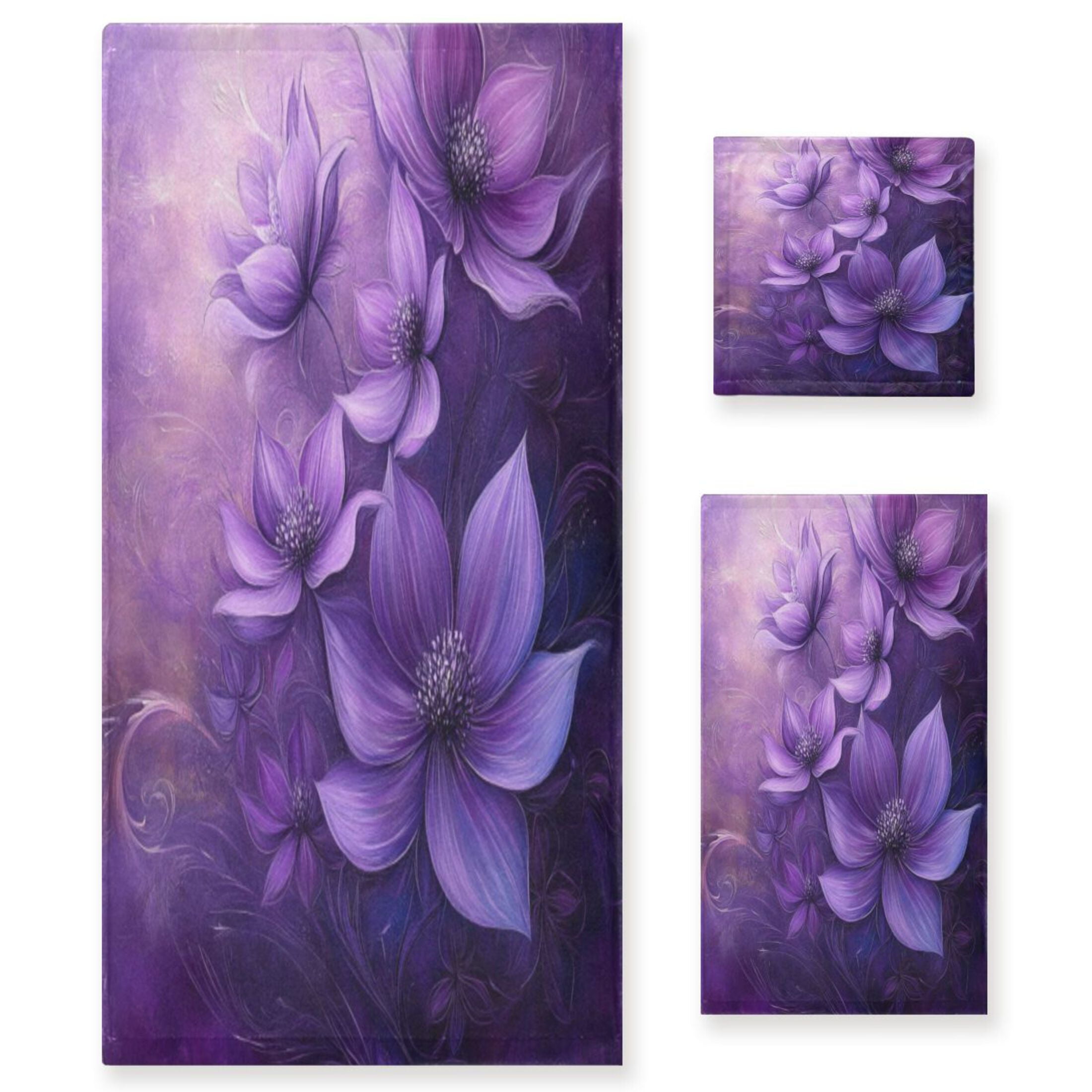 Three-Piece Towel Set Face Towel Towel Set Hand Towel Bath Towel Cotton Bath Towels Bath Towel Sets Hand Bath Towels Purple Flower Picture