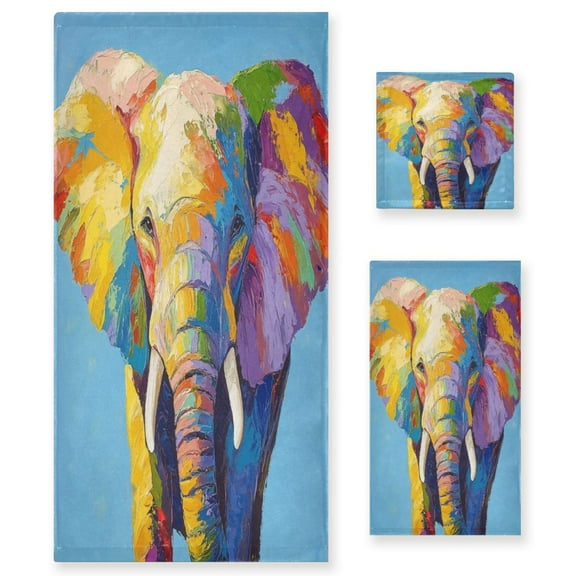 Three-Piece Towel Set Face Towel Towel Set Hand Towel Bath Towel Cotton Bath Towels Bath Towel Sets Hand Bath Towels Rainbow Elephant Pattern