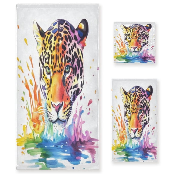 Three-Piece Towel Set Face Towel Towel Set Hand Towel Bath Towel Cotton Bath Towels Bath Towel Sets Hand Bath Towels Rainbow Watercolor Leopard