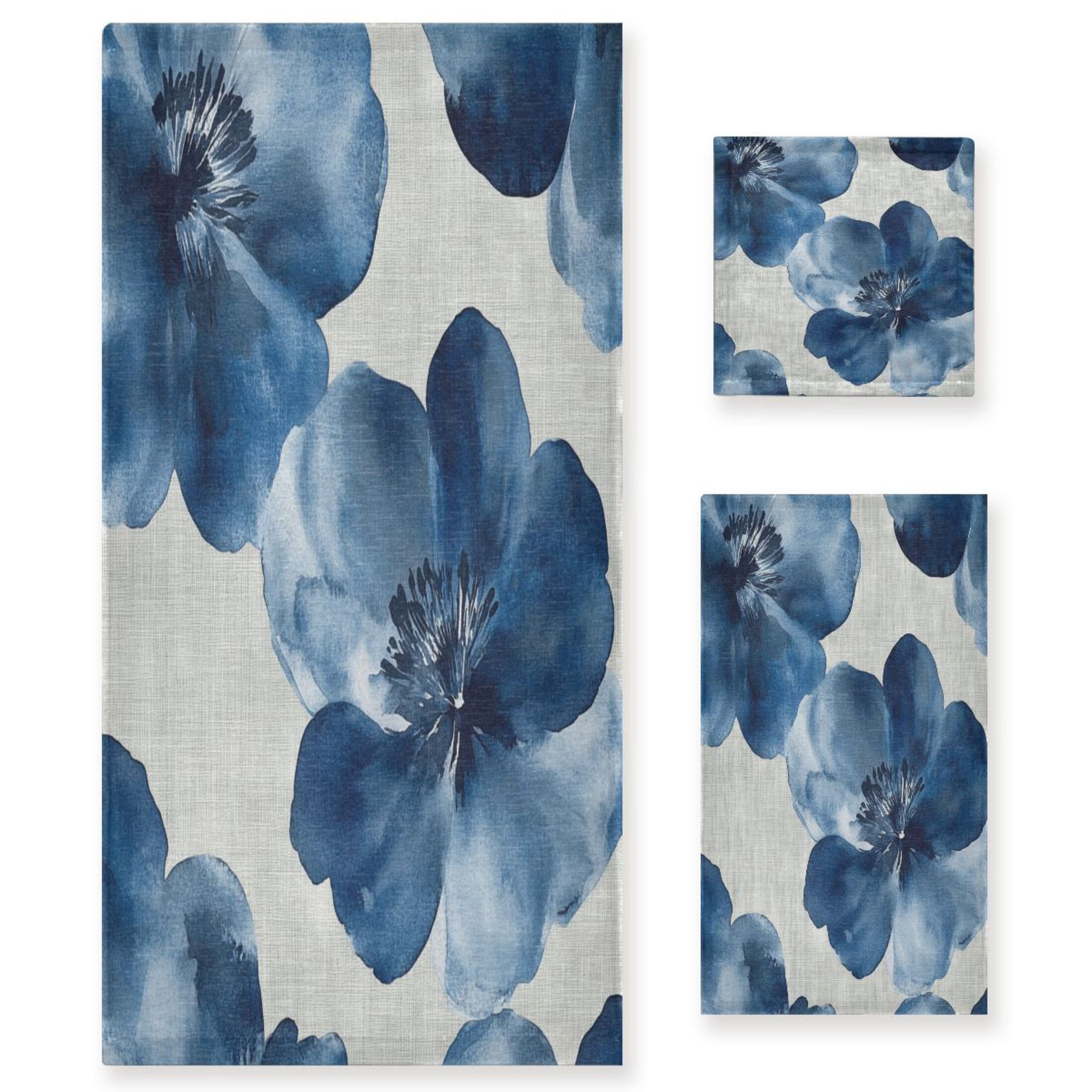 Three-Piece Towel Set Face Towel Towel Set Hand Towel Bath Towel Cotton Bath Towels Bath Towel Sets Hand Bath Towels Super Beautiful Blue Flowers