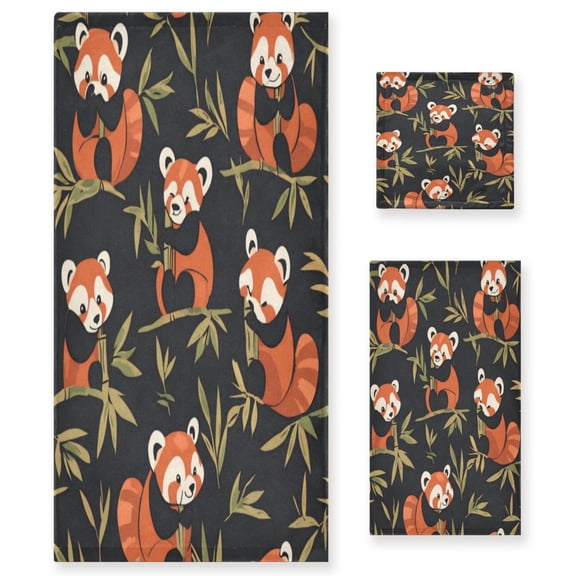 Three-Piece Towel Set Face Towel Towel Set Hand Towel Bath Towel Cotton Bath Towels Bath Towel Sets Hand Bath Towels The Leopard Cat Eats Bamboo